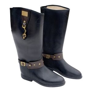 Dav Black Equestrian Riding All Weather Boots Women's Size 10 Brown Buckle Gold